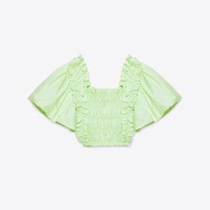 Zara Voluminous Poplin Top TRF Lime Green